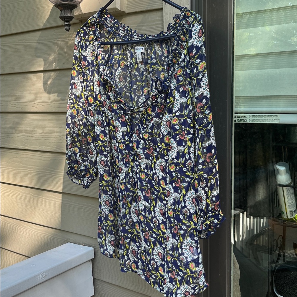 Old Navy Floral Blouse - Navy and Yellow
